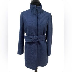 J. McLaughlin Textured Navy Blue Belted Car Coat Arden size XS